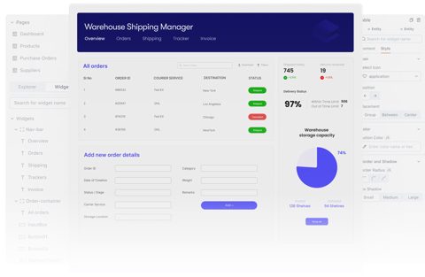 Appsmith screenshot: Shipping manager app with orders table