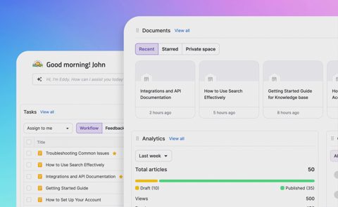 Document360 screenshot: Knowledge base dashboard