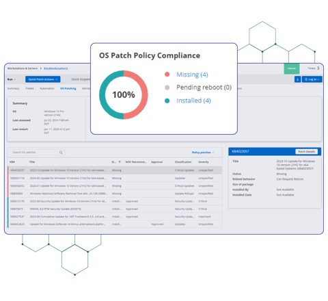 ConnectWise RMM screenshot: OS patch policy compliance