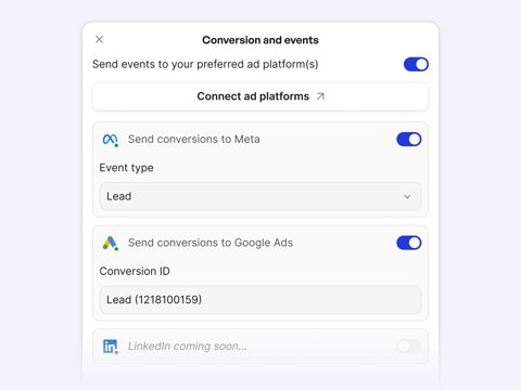 ConvertSite screenshot: Conversion events to ad platforms