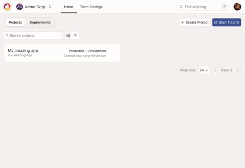 Convex screenshot: Projects list in the dashboard