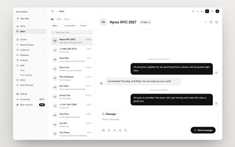 Arketa screenshot: Team inbox with message threads