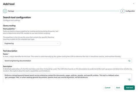 Coveo screenshot: Search tool configuration form