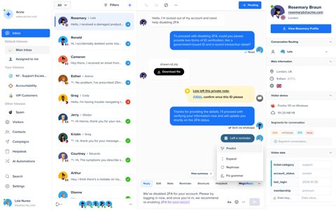 Crisp screenshot: Shared inbox with conversation and profile