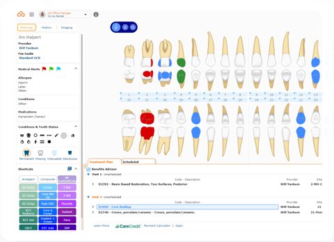 Curve Dental screenshot: Dental charting with treatment plan