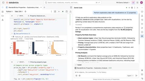 Databricks screenshot: Notebook with Genie Code agent