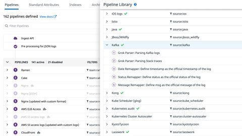 Datadog screenshot: Log processing pipelines
