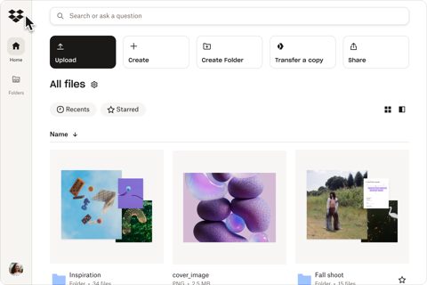Dropbox screenshot: All files home view