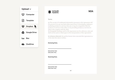 Dropbox Sign screenshot: Choose a file to send
