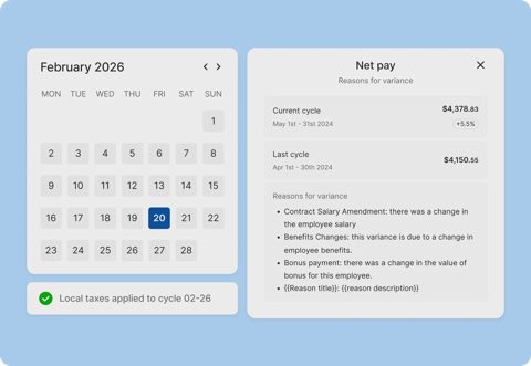 Deel screenshot: Payroll calendar and net pay breakdown