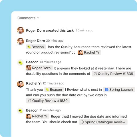 Asana screenshot: Task comments thread