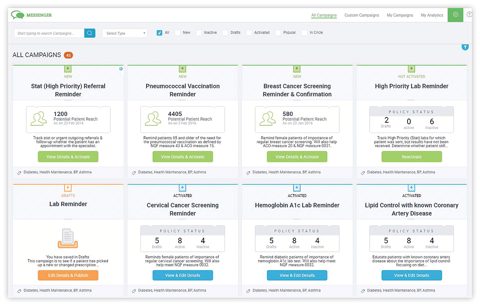 eClinicalWorks screenshot: Patient outreach campaigns dashboard
