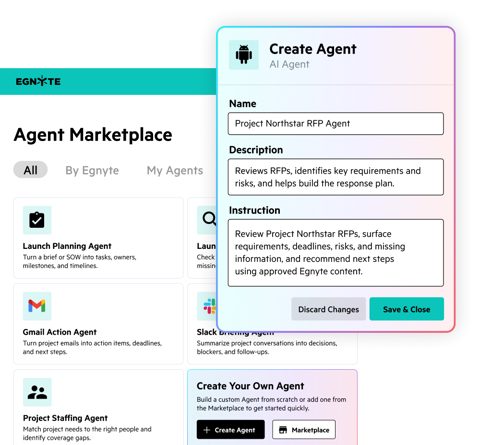 Egnyte screenshot: Agent marketplace and agent builder