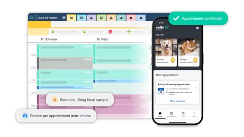 ezyVet screenshot: Appointment schedule with mobile view