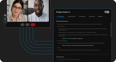Fathom screenshot: Call summary beside video