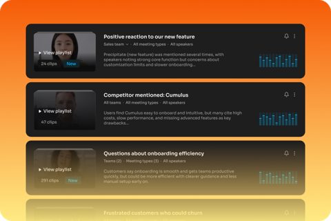Fathom screenshot: Tracker playlists of meeting clips