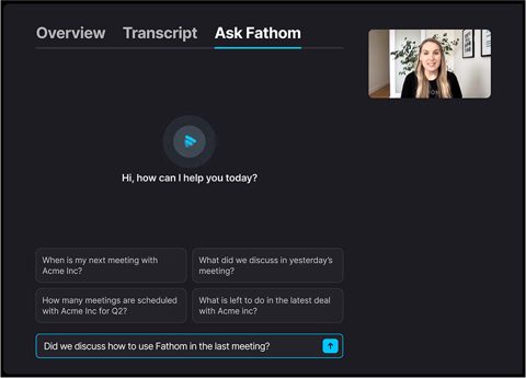 Fathom screenshot: Ask Fathom chat