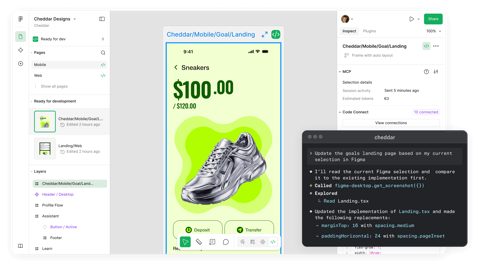 Figma screenshot: Design file with Dev Mode panel