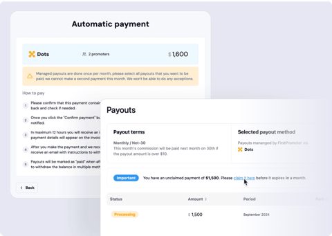 FirstPromoter screenshot: Automatic payouts screen