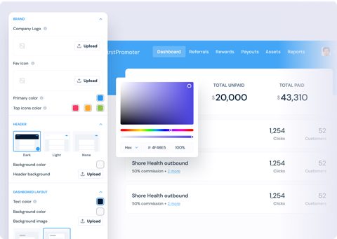 FirstPromoter screenshot: Portal branding and dashboard settings