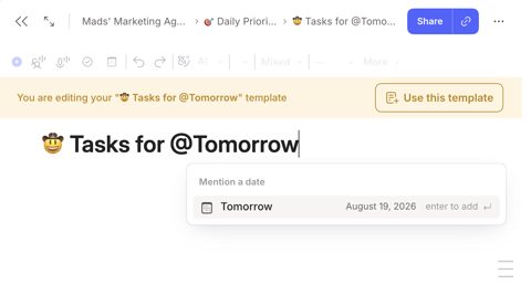 Evernote screenshot: Note template editor