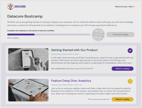eWebinar screenshot: Attendee series page