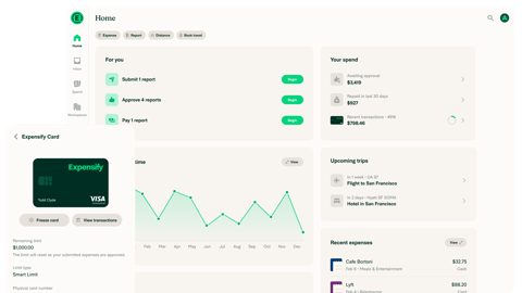 Expensify screenshot: Home with spend overview and card