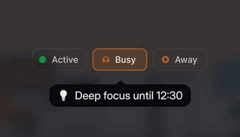 Gather screenshot: Presence status picker with focus message