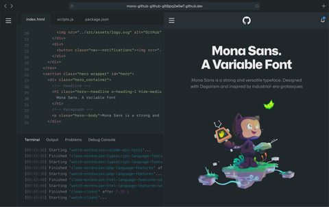 GitHub screenshot: Codespaces cloud editor and terminal