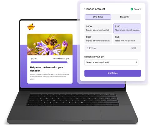 Givebutter screenshot: Donation form with fund designation