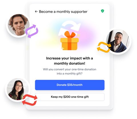 Givebutter screenshot: Monthly giving prompt on donation form