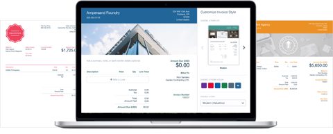 FreshBooks screenshot: Invoice editor on laptop