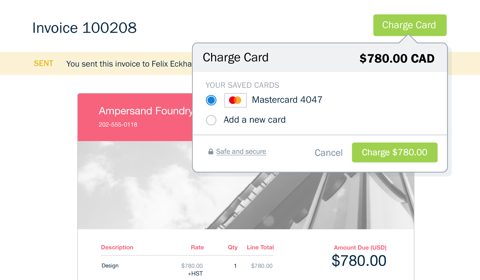 FreshBooks screenshot: Invoice payment by card