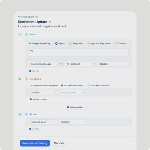 Freshdesk screenshot: Automation rule builder