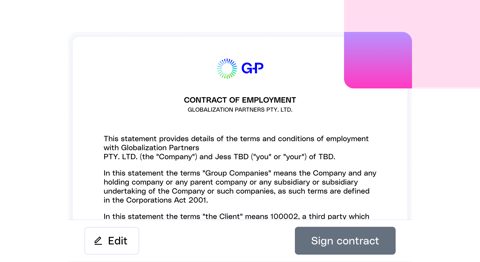G-P screenshot: Employment contract signing