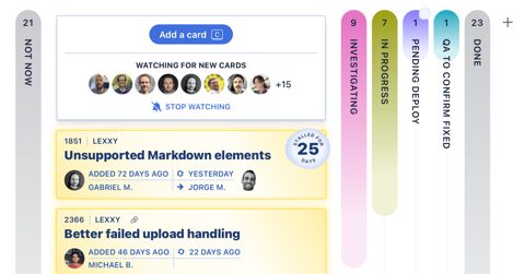 Fizzy screenshot: Cards with watchers and columns
