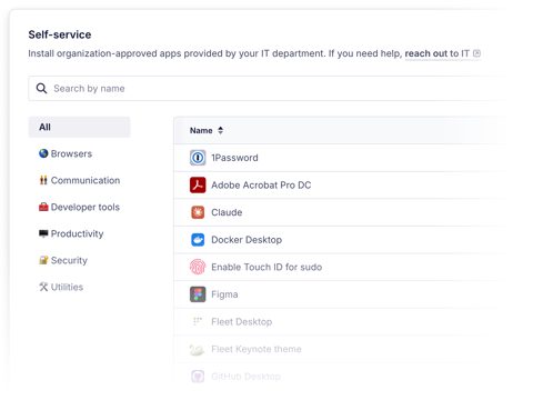 Fleet screenshot: Self-service software list