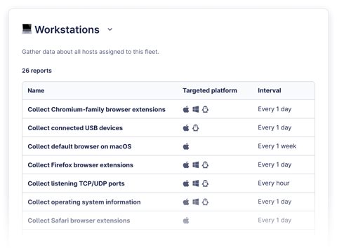 Fleet screenshot: Reports list by platform
