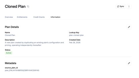 Flexprice screenshot: Plan details page