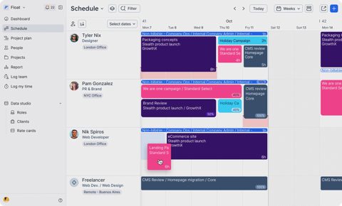 Float screenshot: Team schedule view