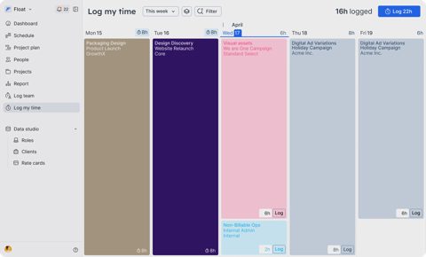 Float screenshot: Time logging view