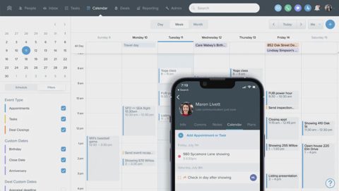 Follow Up Boss screenshot: Calendar view