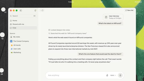 Granola screenshot: Chat across meeting notes