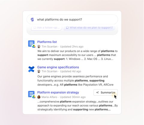 Glean screenshot: Enterprise search results
