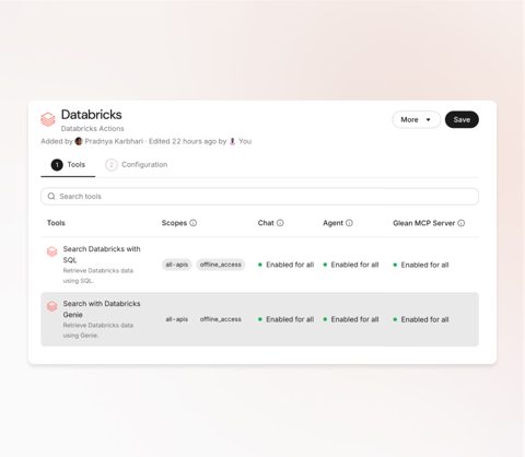 Glean screenshot: Connected data sources view