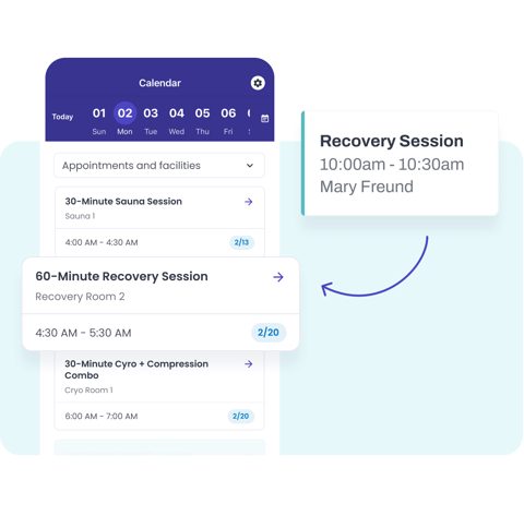 Glofox screenshot: Class scheduling calendar