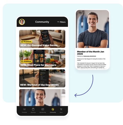 Glofox screenshot: Community feed in the member app