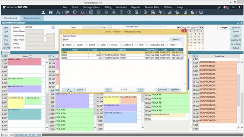 AdvancedMD screenshot: Practice scheduler