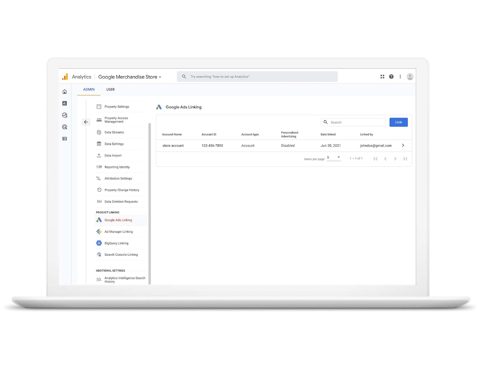 Google Analytics screenshot: Admin settings screen