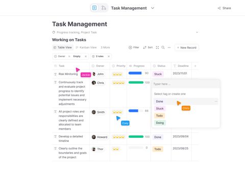 AFFiNE screenshot: Task management database table